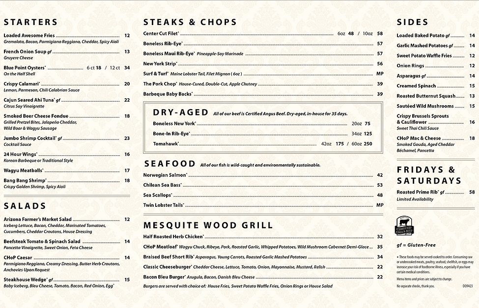 Food Menu CHoP Chandler